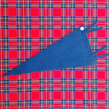 Load image into Gallery viewer, Backside of the Pennant - Navy Blue solid felt on a red plaid background