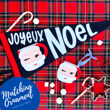 Load image into Gallery viewer, Retro Santa Pennant paired with the matching santa mug ornament