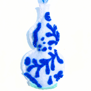 Chinoiserie Double Gourd Vase Ornament | Bright Blue