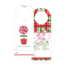 Load image into Gallery viewer, Red and Green Plaid Pointsettia Topiary Wine Tag