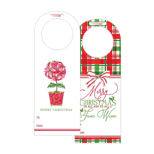 Red and Green Plaid Pointsettia Topiary Wine Tag