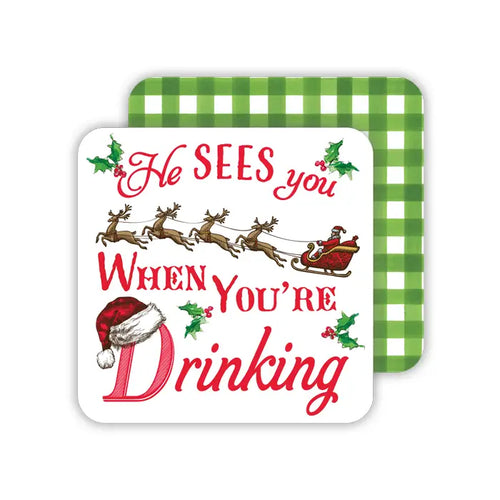 “He See’s You When You’re Drinking” Gingham Paper Coasters