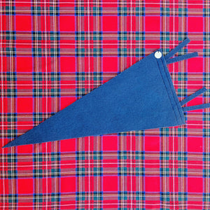 Backside of the Pennant - Navy Blue solid felt on a red plaid background