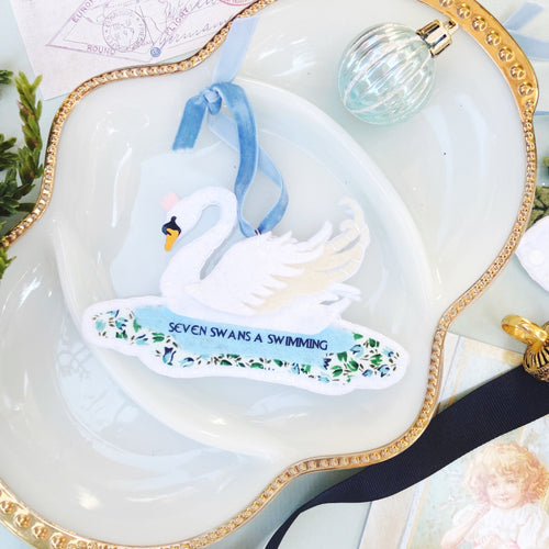 Seven Swans a Swimming Ornament | Grandmillennial 12 Days of Christmas