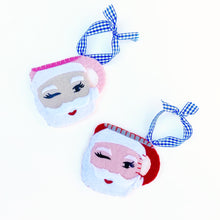 Load image into Gallery viewer, Winking Santa Ornaments in Pink and Red