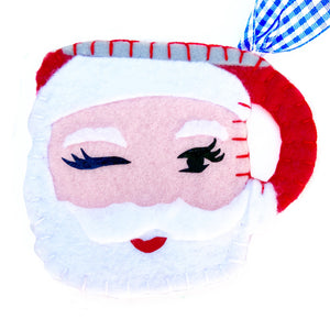 Closeup of Winking Santa Mug